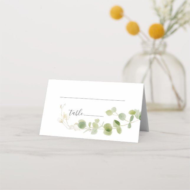Cartão De Mesa Minimalist Eucalyptus Green Foliage Classy Wedding (Frente)