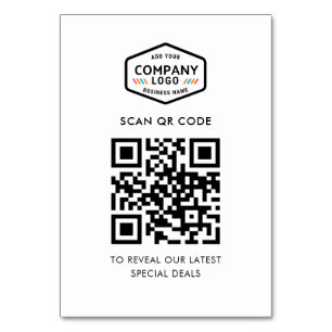 Cartão de Mesa Minimalista com Código QR e Logotip