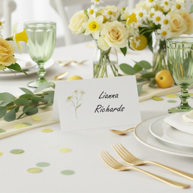 Cartão De Mesa Modern Citrus Green Wildflower Folded Escort or (Place Cards from the Citrus Green Wildflower wedding collection by Darling & May)