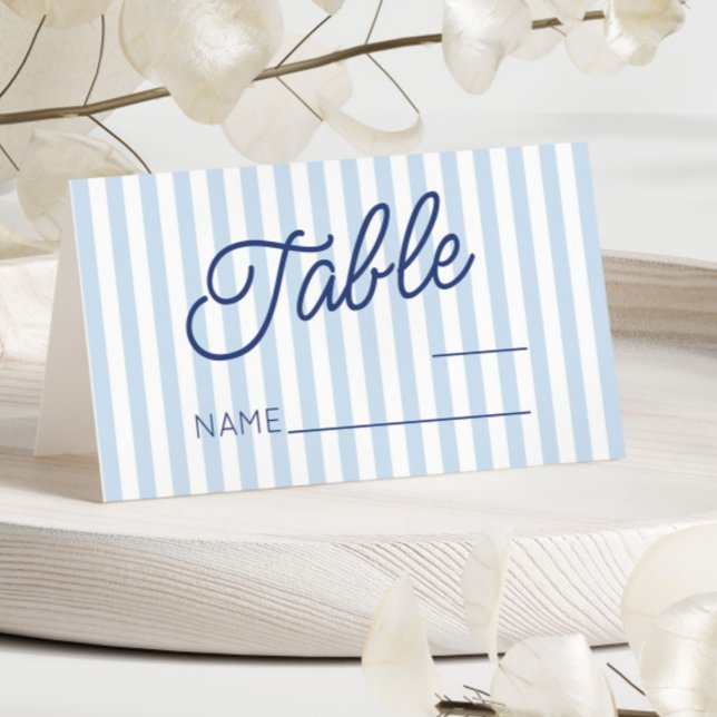 Cartão De Mesa Modern Minimal Minimalist Blue Stripes Wedding (Criador carregado)