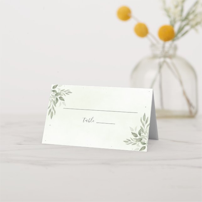 Cartão De Mesa Modern Sage Greenery Botanical Folded Place Card (Frente)