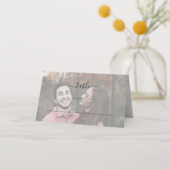 Cartão De Mesa Moderno Simples Elegante Foto Casamento Dobrado (Frente)