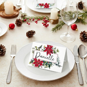 Cartão De Mesa Moldura de poinsettia em aquarela Natal
