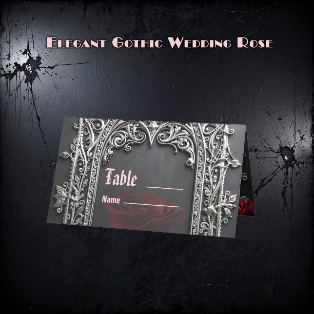 Cartão De Mesa Moldura de Rosa de Casamento Gótico Elegante (Criador carregado)