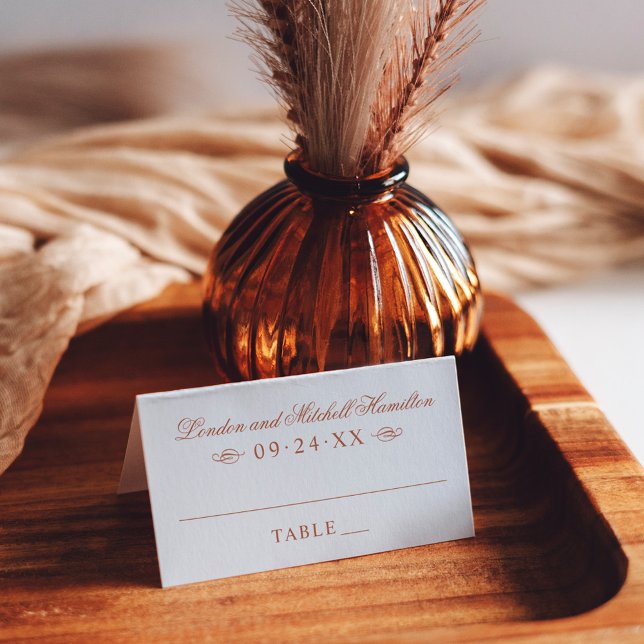 Cartão De Mesa Monograma Clássico Elegante Terracotta Orange Wedd (Criador carregado)