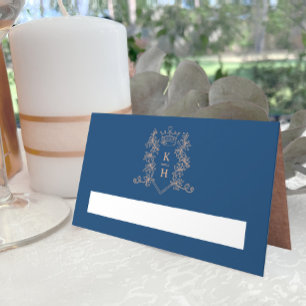 Cartão De Mesa Monograma, crista cardíaca azul escuro, rosa, casa