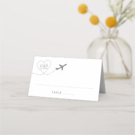 Cartão De Mesa Monograma do Coração do Avião de Tema viagem