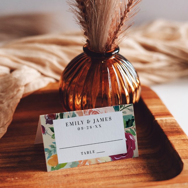 Cartão De Mesa Monograma Rustic Burgundy Floral Border Casamento (Criador carregado)