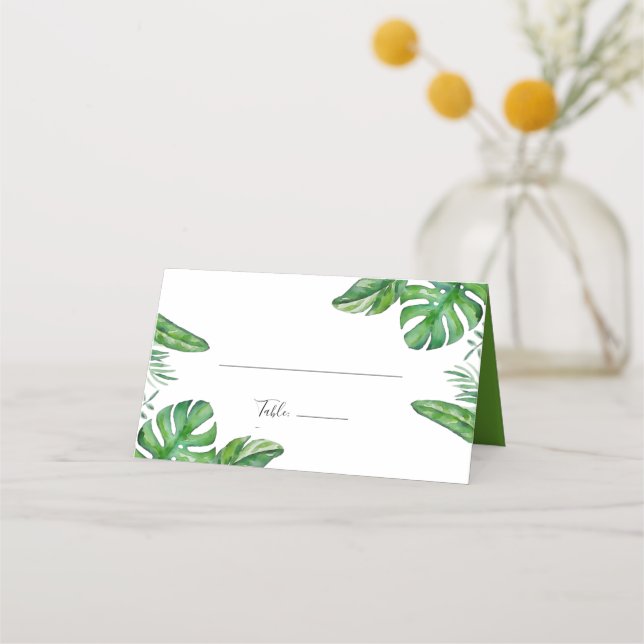 Cartão De Mesa Monstera, Cor Verde Tropical, Deixa Casamento (Frente)