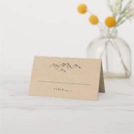Cartão De Mesa Montanhas Rustic Kraft desenhadas à mão e Casament