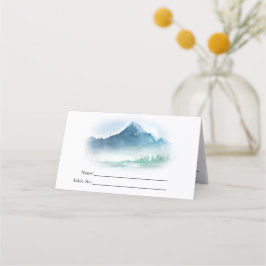 Cartão De Mesa Montanhas Rustic Watercolor Pine Lake Wedch Plac