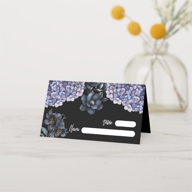 Cartão De Mesa Moody Black Floral Classic Whimsical Chic Wedding (Frente)