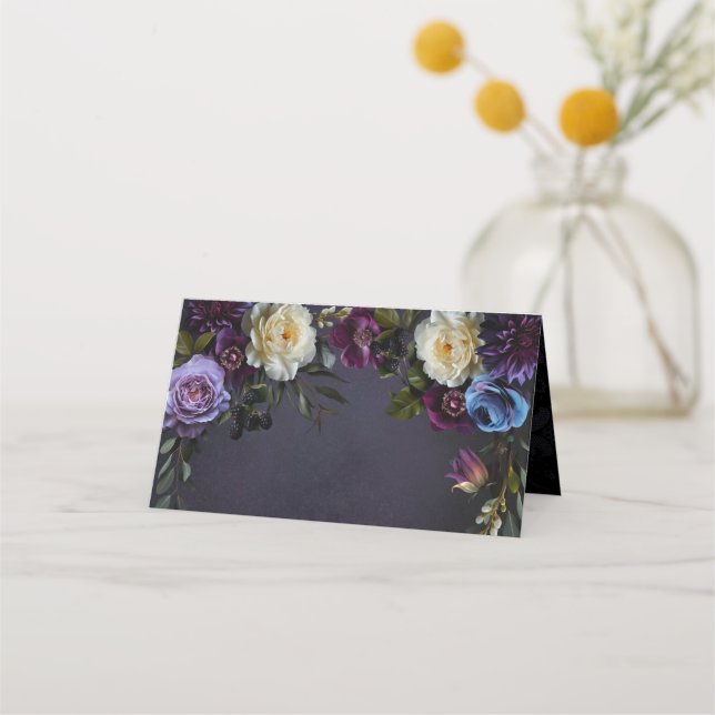Cartão De Mesa Moody Elegante Purple Gothic Floral | 2 Lados (Frente)