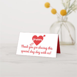 Cartão De Mesa Muito Obrigado, Red White Heart Casamento Aniversá