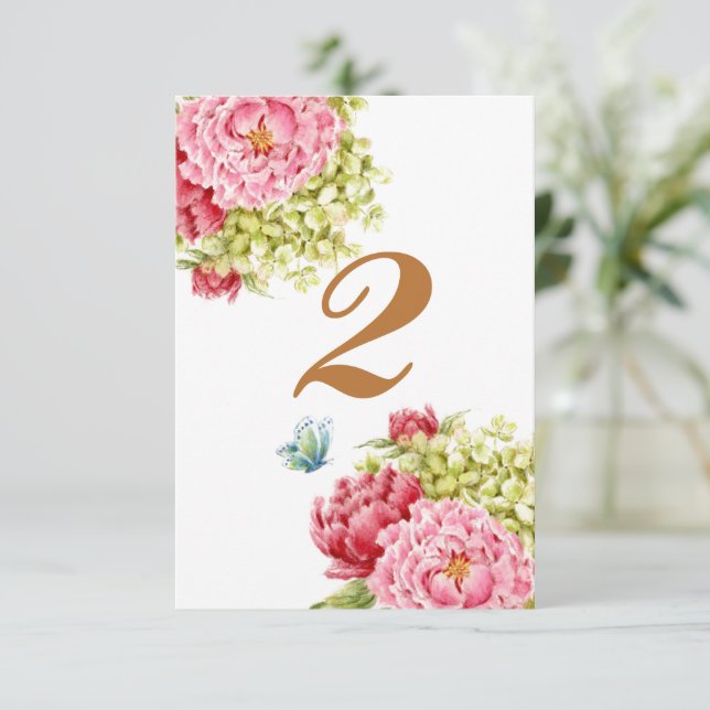 Cartão de Mesa n.o 2 para peões e Hydrangea (Em pé/Frente)