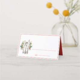 Cartão De Mesa Natal feliz com Silverware de Férias do rico