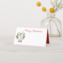 Cartão De Mesa Natal feliz com Silverware de Férias do rico