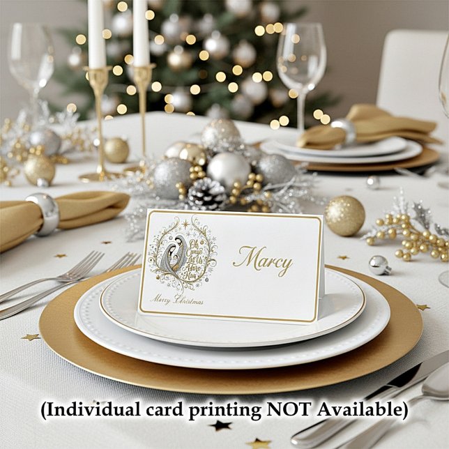 Cartão De Mesa Natividade de Natal prateada e dourada (Criador carregado)