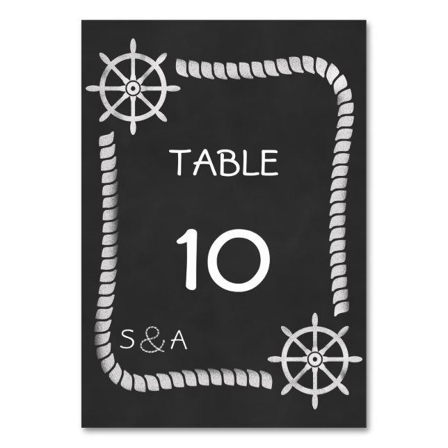 Cartão de Mesa Náutica De Casamento De Chalkboard (Frente)