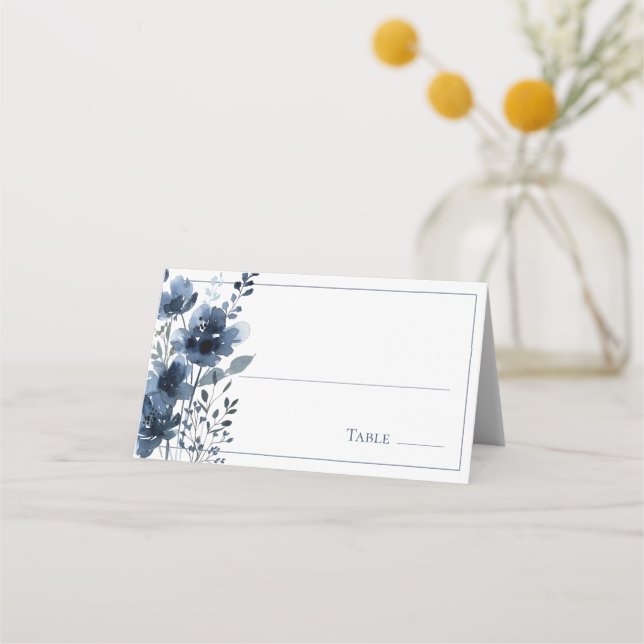 Cartão De Mesa Navy Blue Botanical Wedding (Frente)