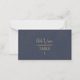 Cartão De Mesa Navy & Dourado Luxuoso Casamento Script Botânico