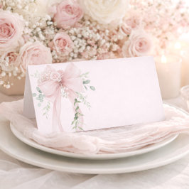 Cartão De Mesa Neutral Greenery Bow Baby in Bloom