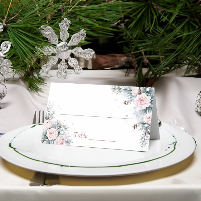 Cartão De Mesa Neve no amor festa de chá de noiva de inverno (Snow in love winter bridal shower party place cards personalized coordinated table decor)