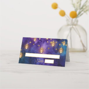 Cartão De Mesa Noiva Dourada Bokeh Fada Azul Roxo Mística Casamen