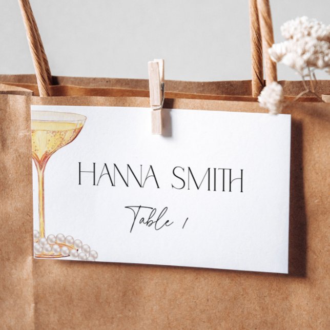 Cartão De Mesa Nome do Assento de Chá de Noiva Pérolas e Prosecco (Criador carregado)