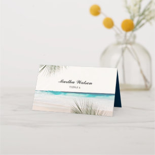 Cartão De Mesa Nome do Casamento da Árvore Tropical Beach Palm