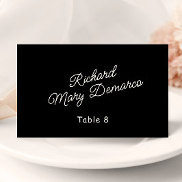 Cartão De Mesa Nome do Convidado de Casamento Retro Preto e Marfi