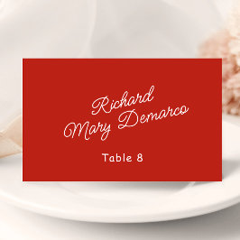 Cartão De Mesa Nome do Convidado de Casamento Retro Vermelho e Br