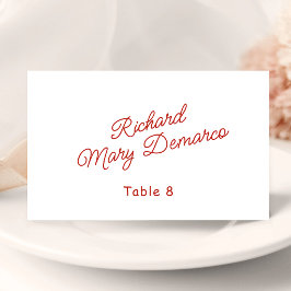 Cartão De Mesa Nome do Convidado de Casamento Retro Vermelho e Br