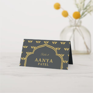 Cartão De Mesa Nome do Escolhido de Casamento de Flor Dourado Ele