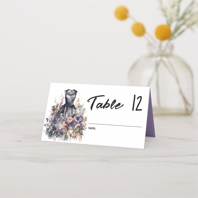 Cartão De Mesa Nome do vestido preto de rosa-d'água (Frente)