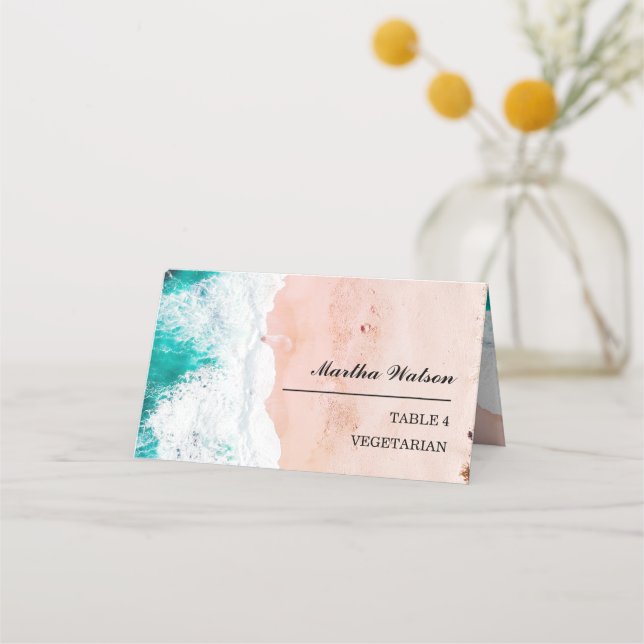 Cartão De Mesa Nome personalizado do casamento na praia de fotos (Frente)