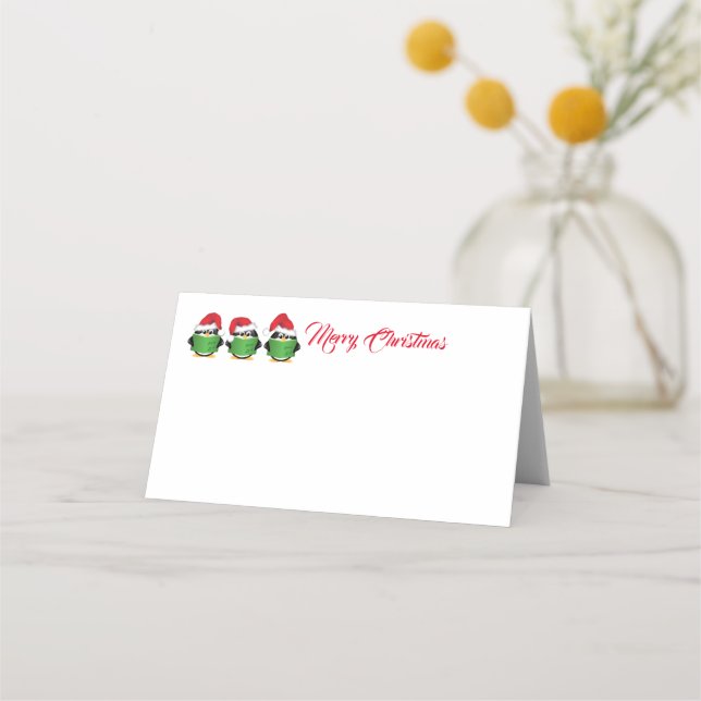 Cartão De Mesa Nome Place Card-Christmas Penguins (Frente)