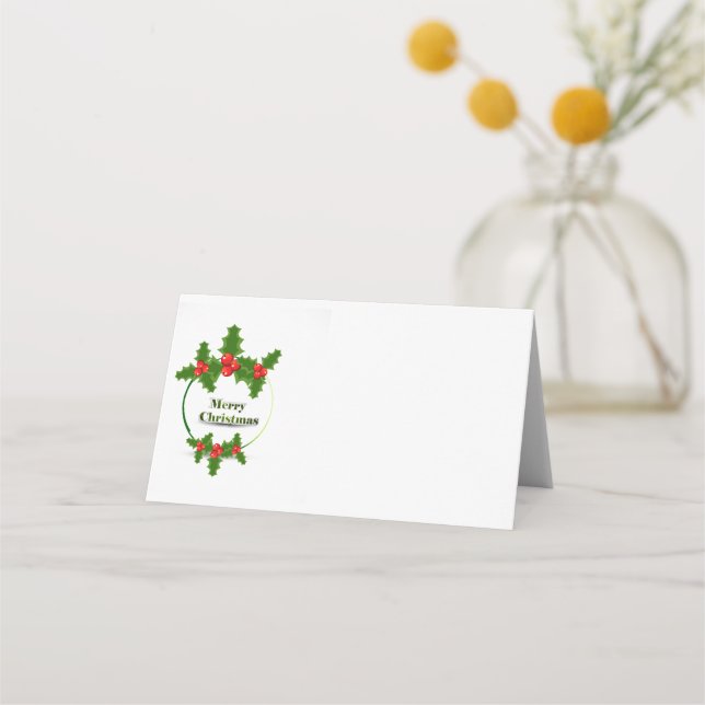 Cartão De Mesa Nome Place Card-Merry Christmas Holly (Frente)