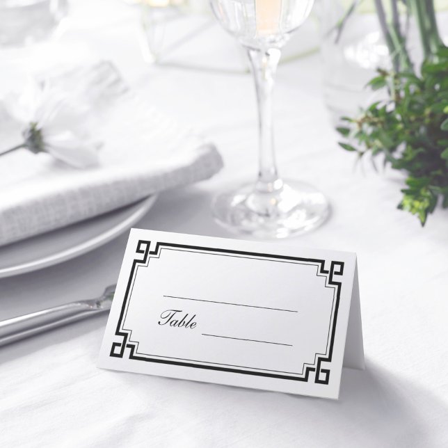 Cartão De Mesa Nomes de Casamentos Brancos de Deco de Arte Preta  (Criador carregado)