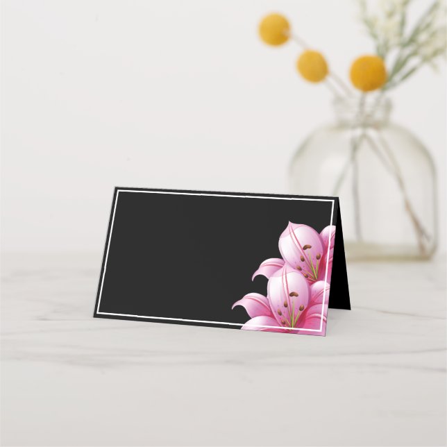 Cartão De Mesa Nomes - Lírios Rosa-Placa (Frente)