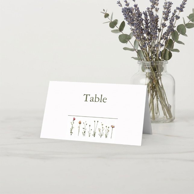 Cartão De Mesa Número da mesa de casamento de flores selvagens (Wild flowers wedding table number place card.)