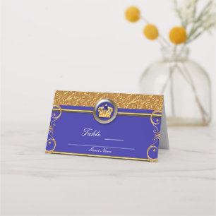 Cartão De Mesa Número da Mesa do Tema Dourado e Azul Royal