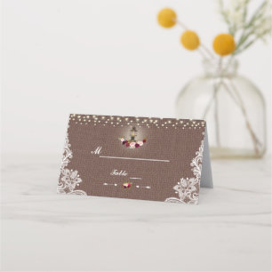 Cartão De Mesa Número da Tabela Burlap das Luzes de String Russas