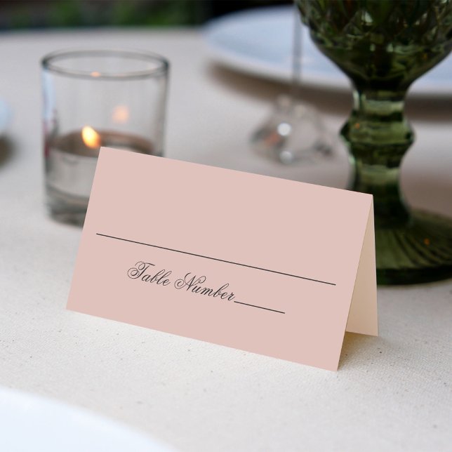 Cartão De Mesa Número da Tabela Convidada de Casamento Rosa-Esbra (Wedding place card with solid colored blush pink and script.)
