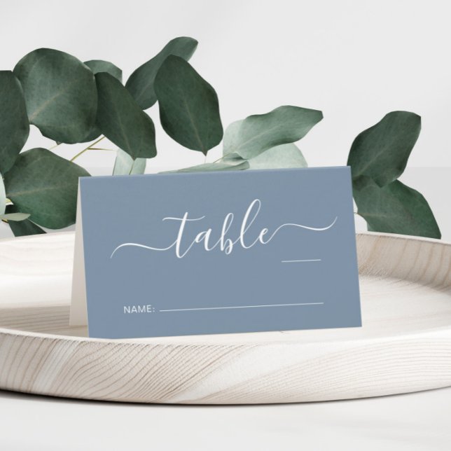 Cartão De Mesa Número da Tabela de Casamento Azul Dusty Script Ch (Criador carregado)