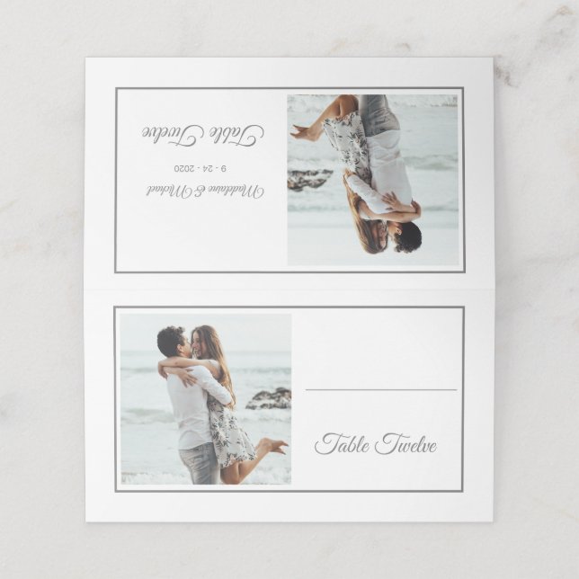 Cartão De Mesa Número da Tabela de Casamento de Foto Silver Elega (Exterior/Desdobrado)