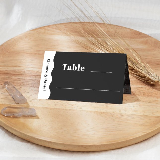 Cartão De Mesa Número da Tabela de Casamento de Fotos Preta e Bra (Side Wave Black & White Photo Wedding Table Number Place Card)