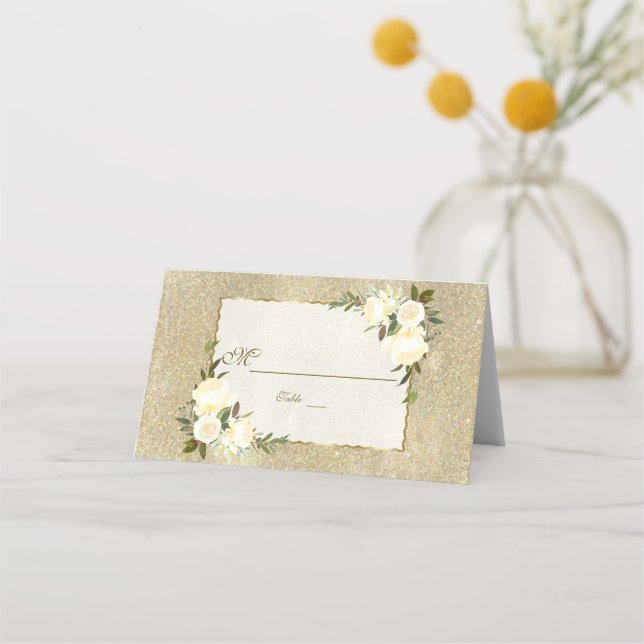Cartão De Mesa Número da Tabela de Casamento Floral Branco Dourad (Frente)
