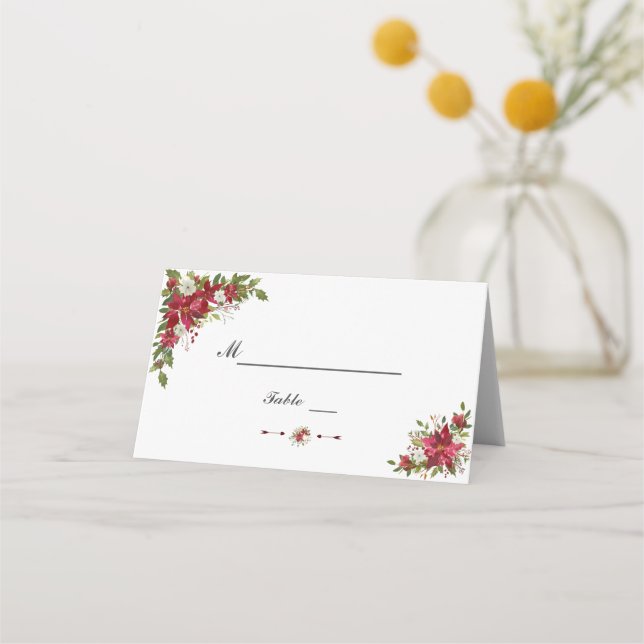 Cartão De Mesa Número da Tabela de Casamentos da Poinsettia White (Frente)