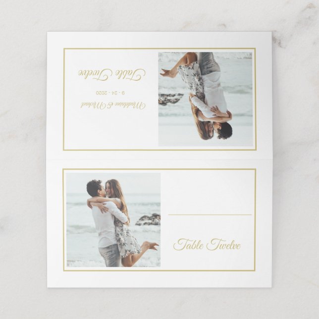 Cartão De Mesa Número da Tabela de Casamentos Dourados de Foto El (Exterior/Desdobrado)
